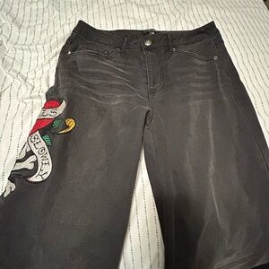 Ed Hardy Black Jeans with Embroidered Design